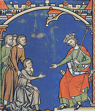 Mephibosheth is brought to David by Ziba.